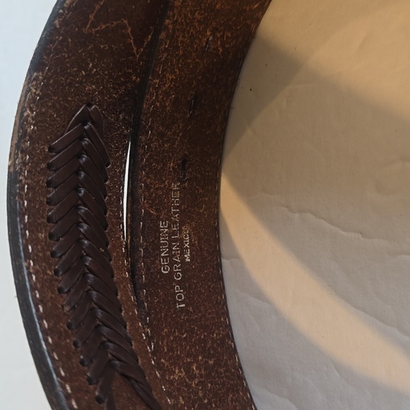 Mens Brown Premium Leather Woven Silver western and Silver Buckle Belt Sz.L/XL - Picture 4 of 15